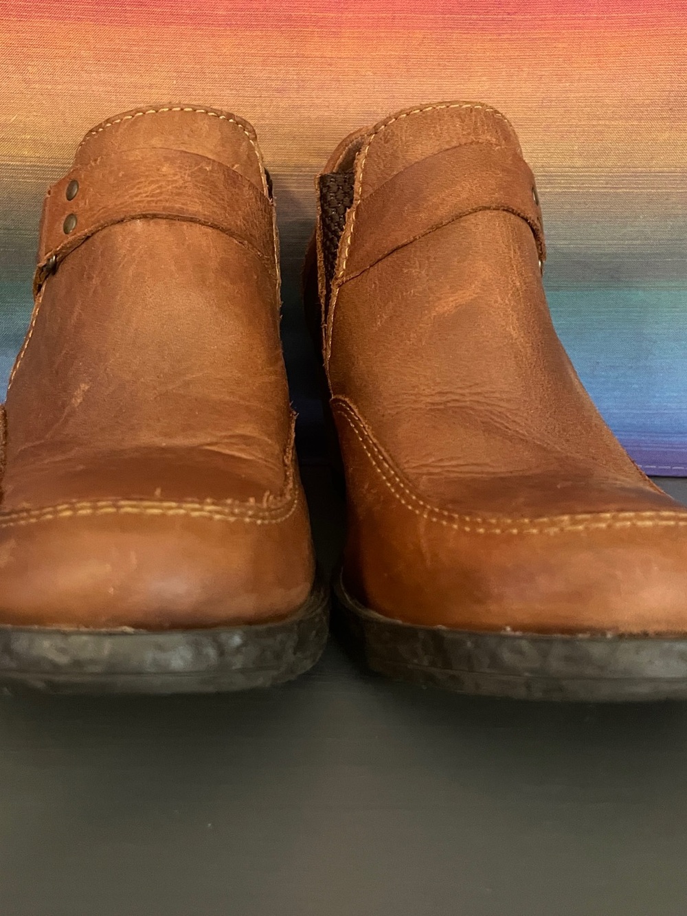 Born Nyssa Cognac Leather Ankle Booties Opanka Harness Comfort Heel 8.5 - Picture 5 of 11